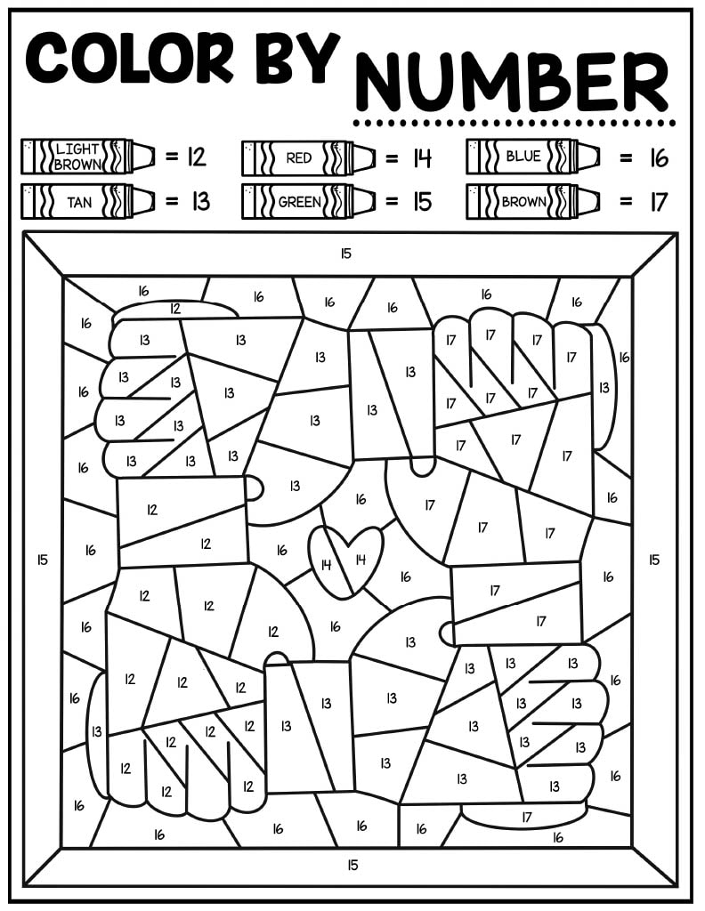 four hands to form a square color by number page