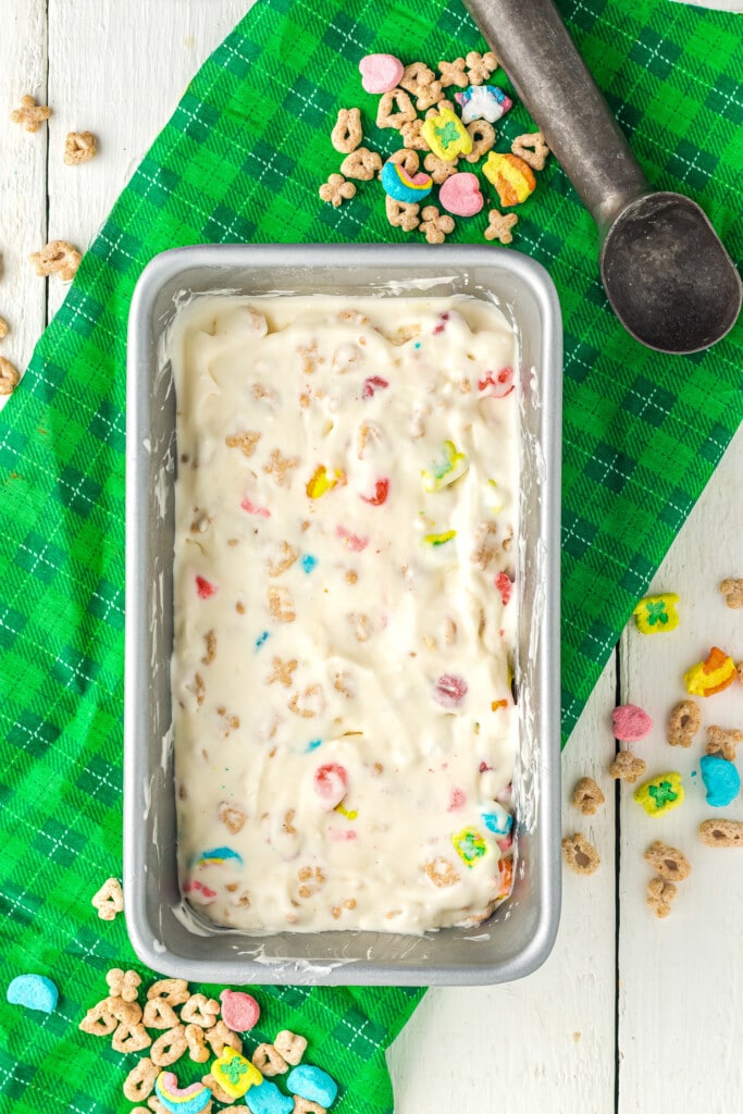 Lucky Charms Ice Cream base in pan