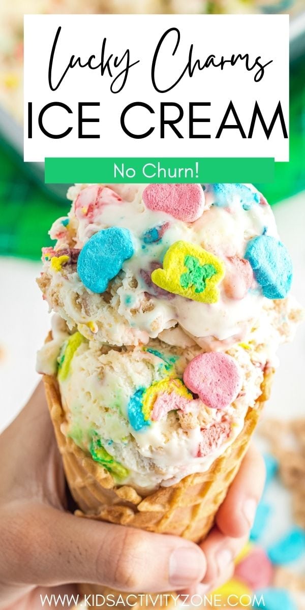 A sweet, creamy No-Churn Ice Cream stuffed with Lucky Charms cereal! This Lucky Charms Ice Cream is so easy to make, packed with marshmallow flavor from toasted marshmallows and is the perfect treat for kids anytime or St. Patrick's Day parties!