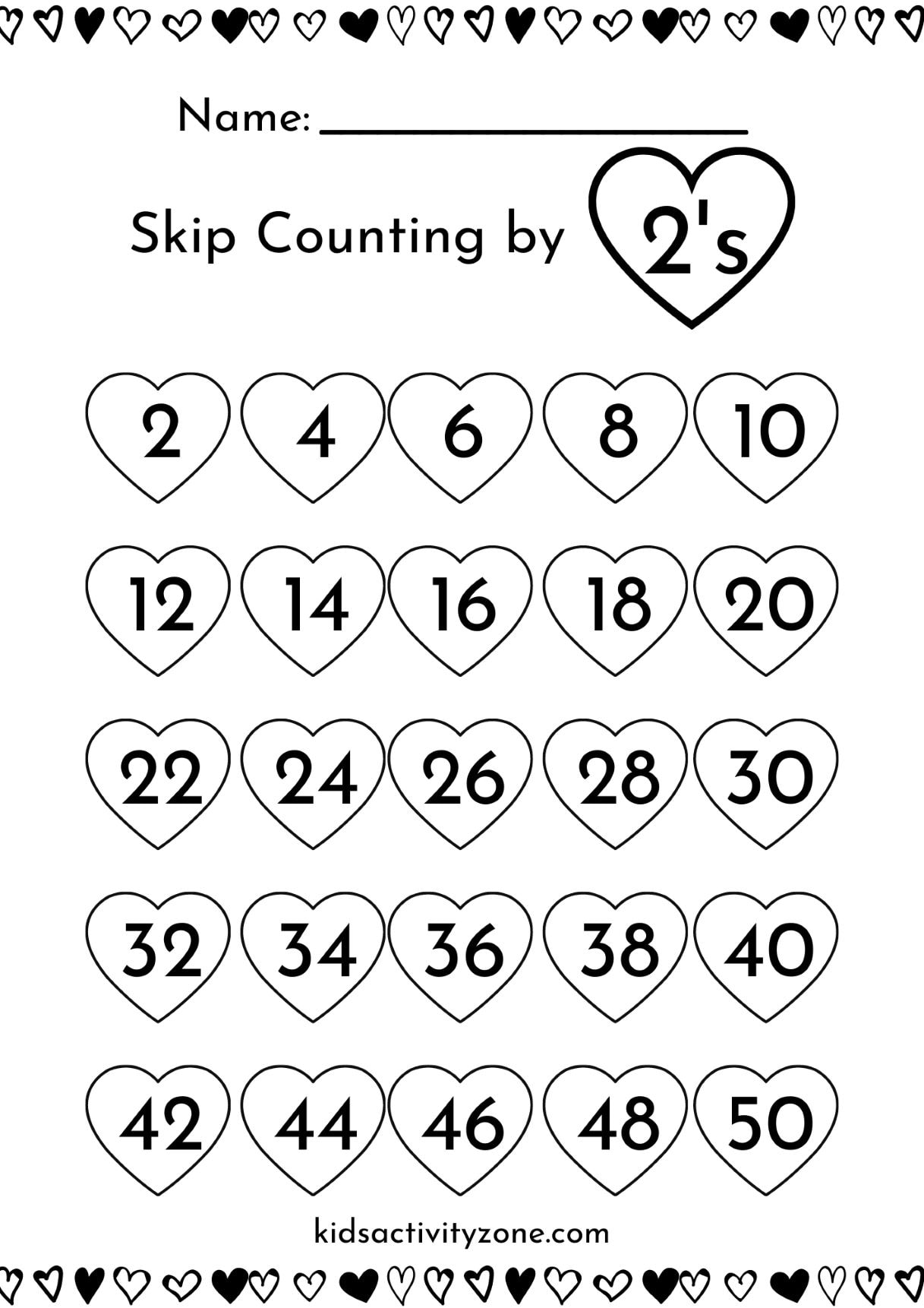 Free Valentines Day Skip Counting Printable by 2s