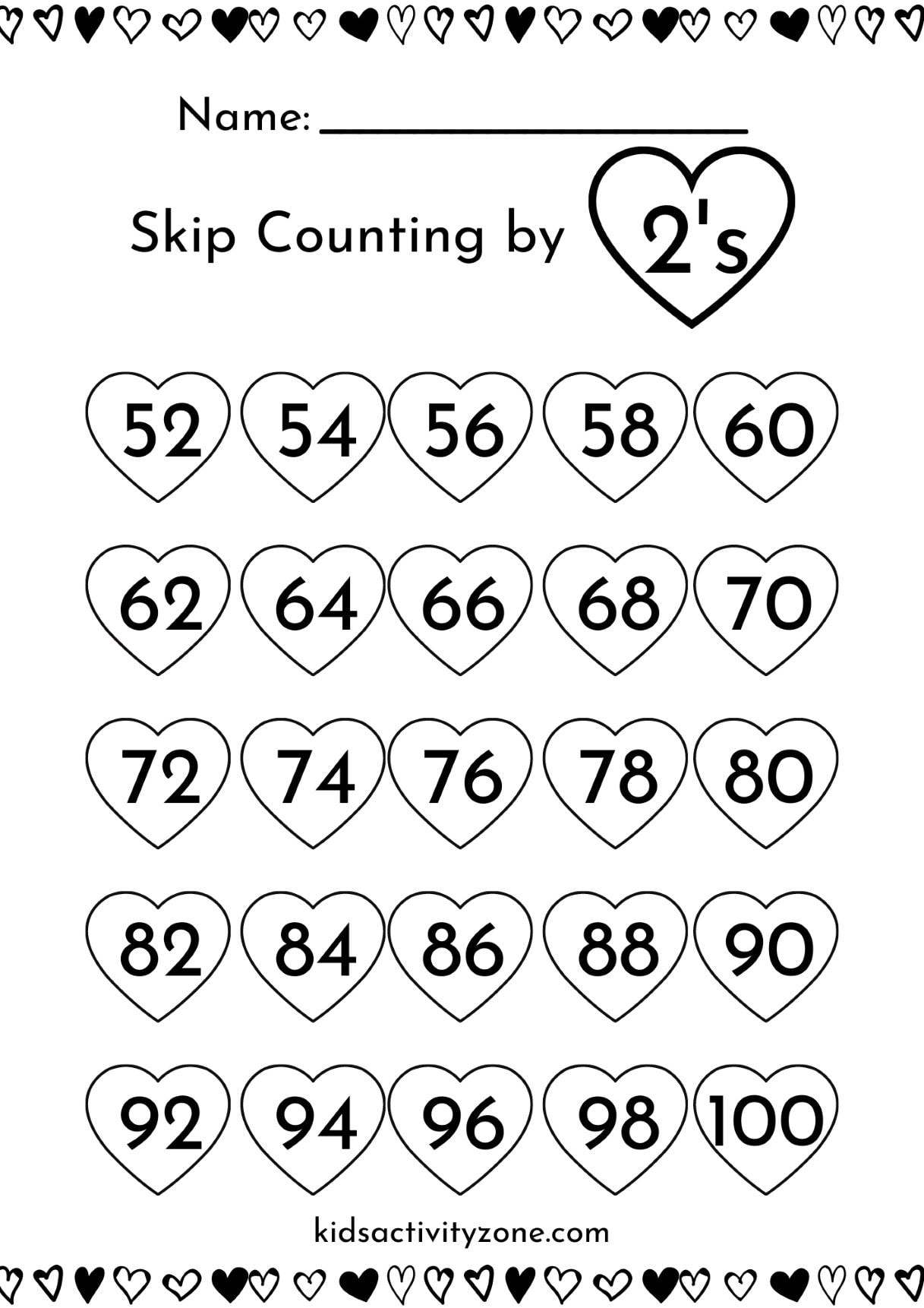 Valentines Day Skip Counting by 2s