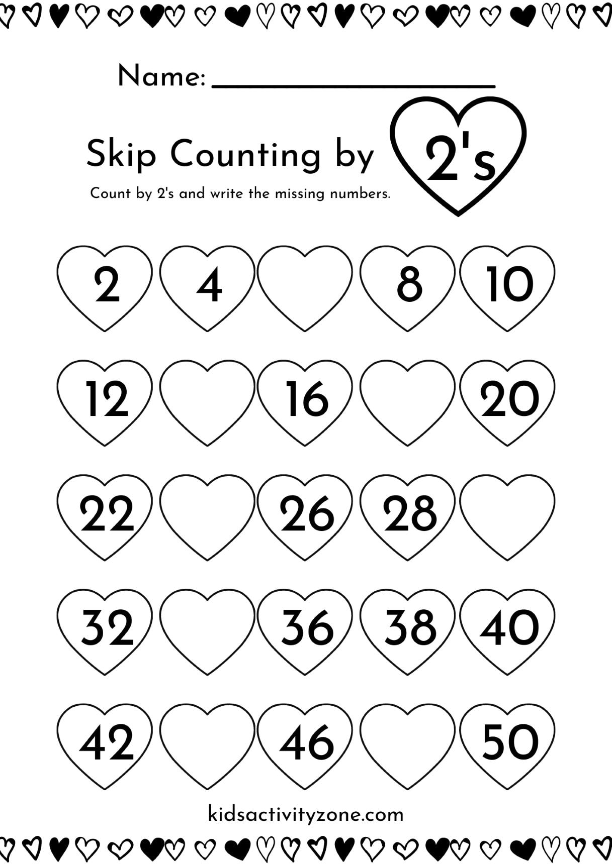 Free Valentines Day Skip Counting by 2s