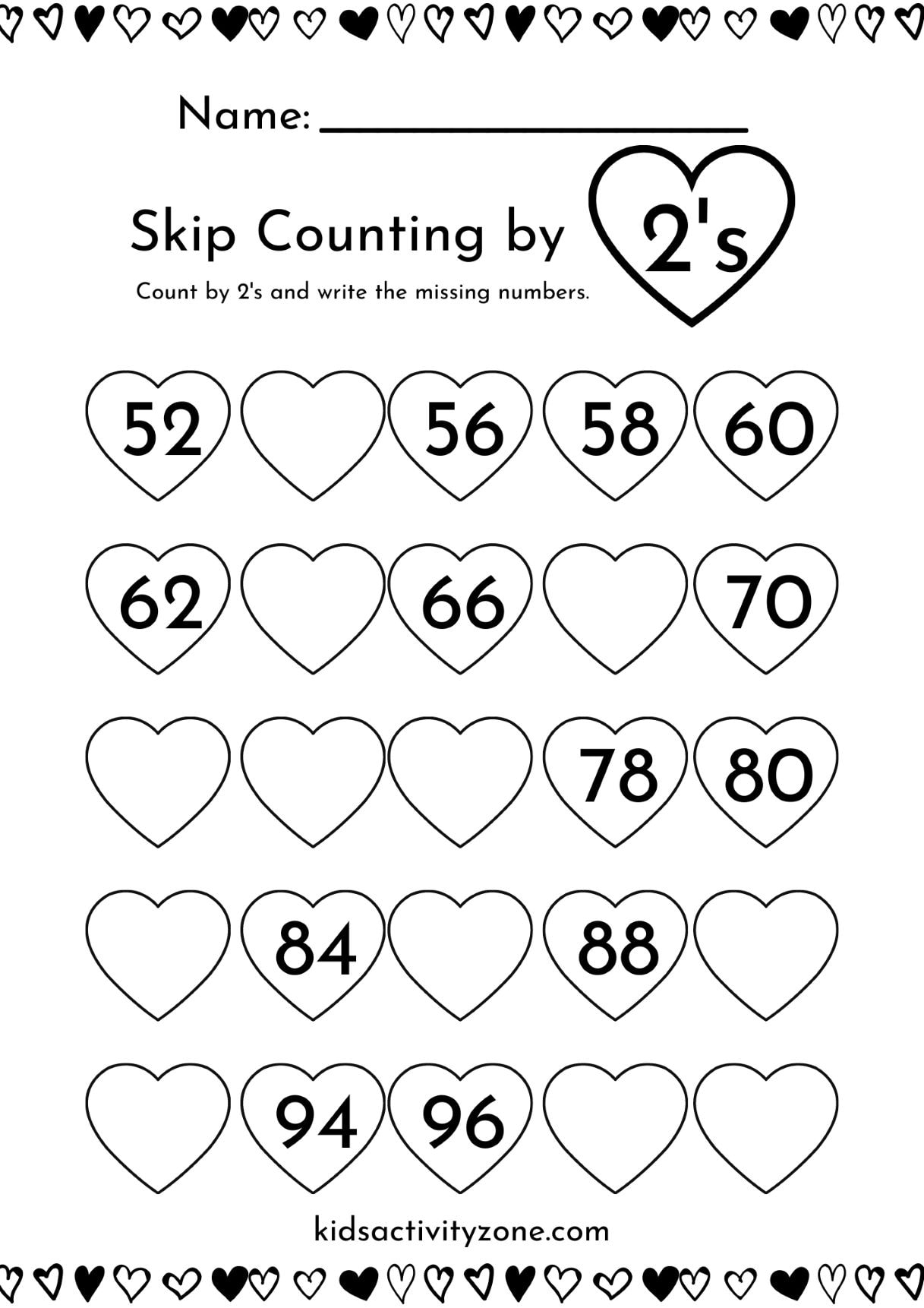 Valentines Day Skip Counting by 2s