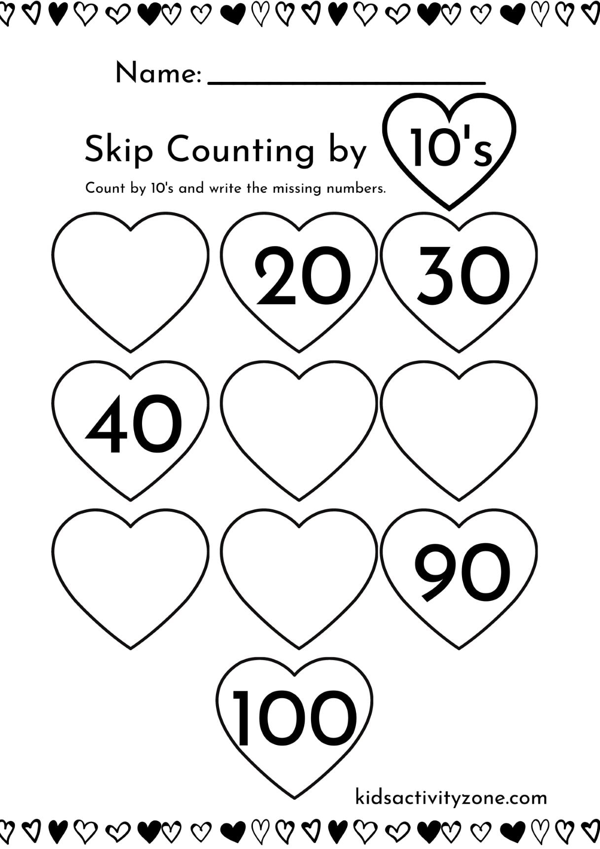Valentines Day Skip Counting by 10s