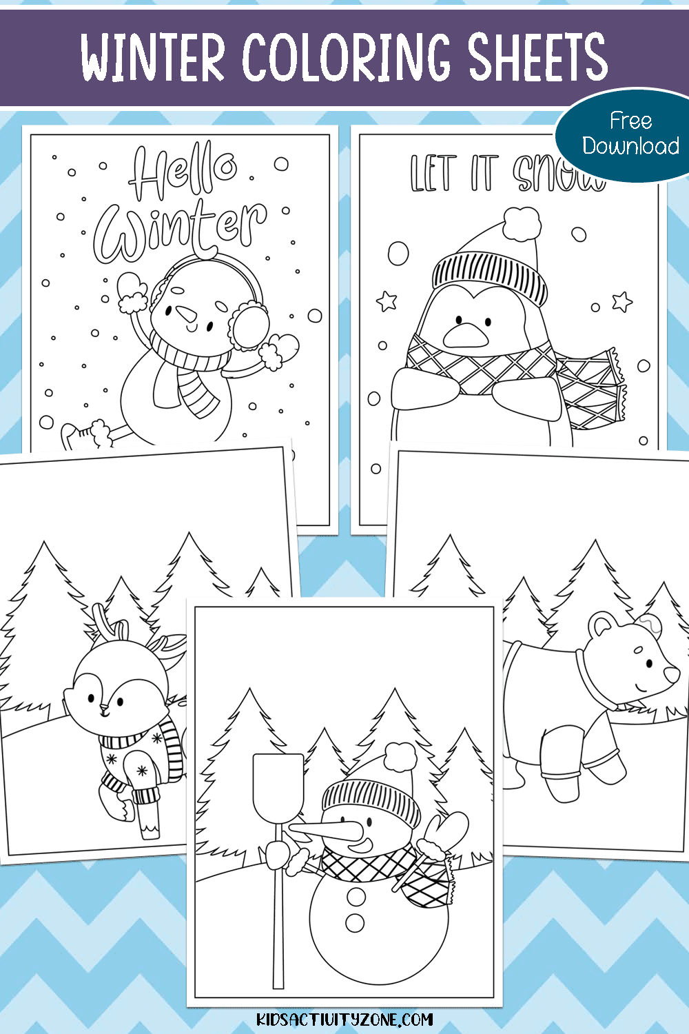 Winter Coloring Pages are a great way to have fun while developing fine motor skills, color recognition, and doing something creative. This free download includes five free winter coloring pages!