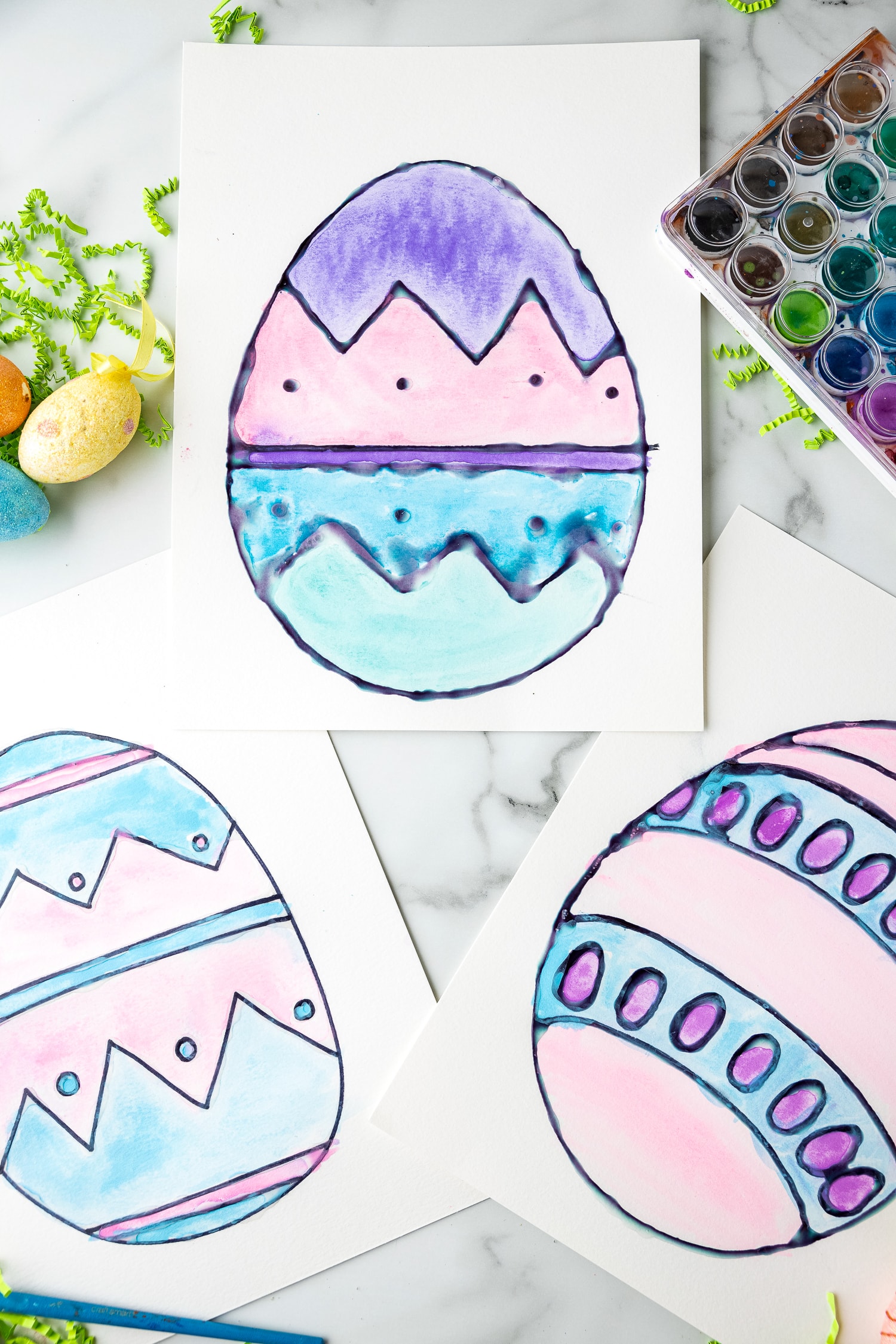 Three Easter Egg Watercolor Paintings