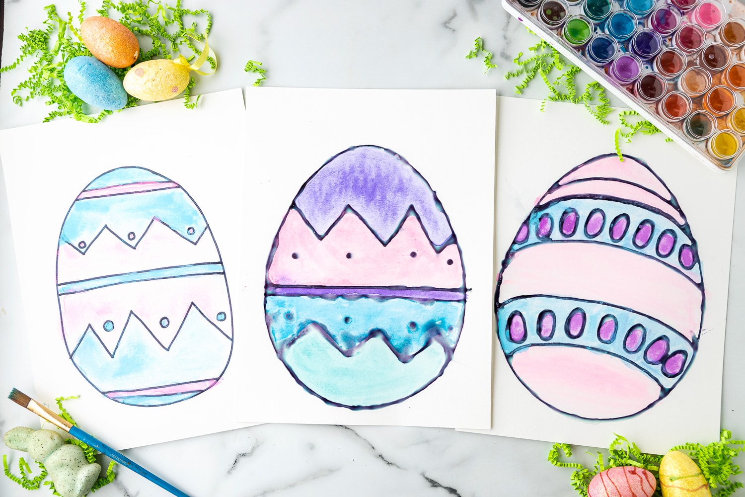 Set of three Easter Egg Watercolor Painting Craft