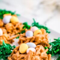 Easter Nest Haystacks on white platter