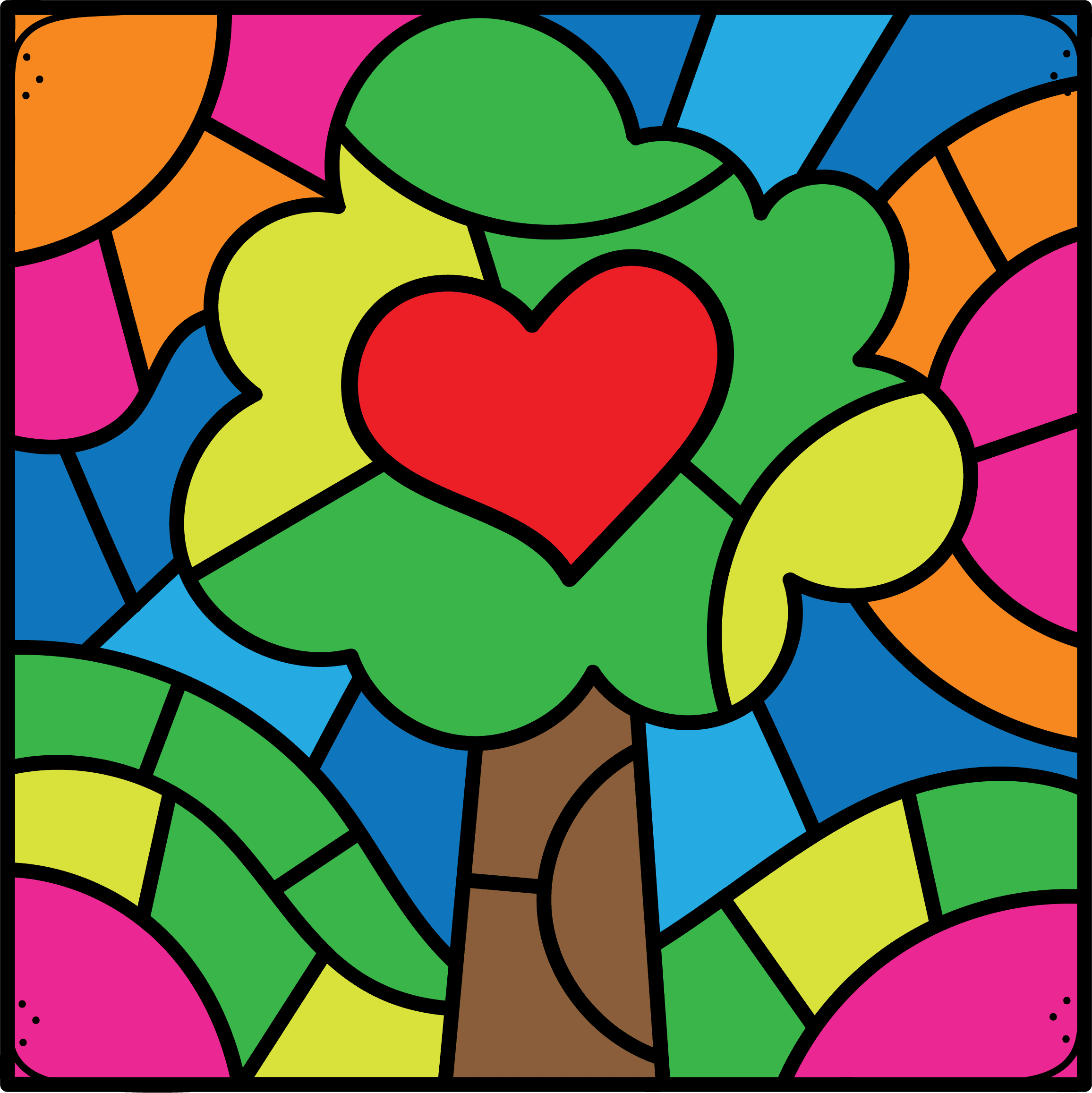 Tree with heart color by number sheet colored in