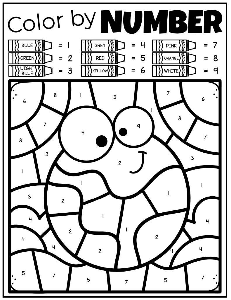 Earth Day color by number page with earth