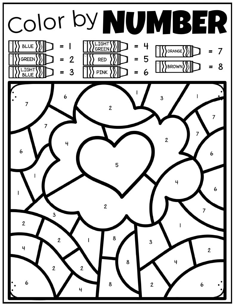 Tree with heart color by number sheet