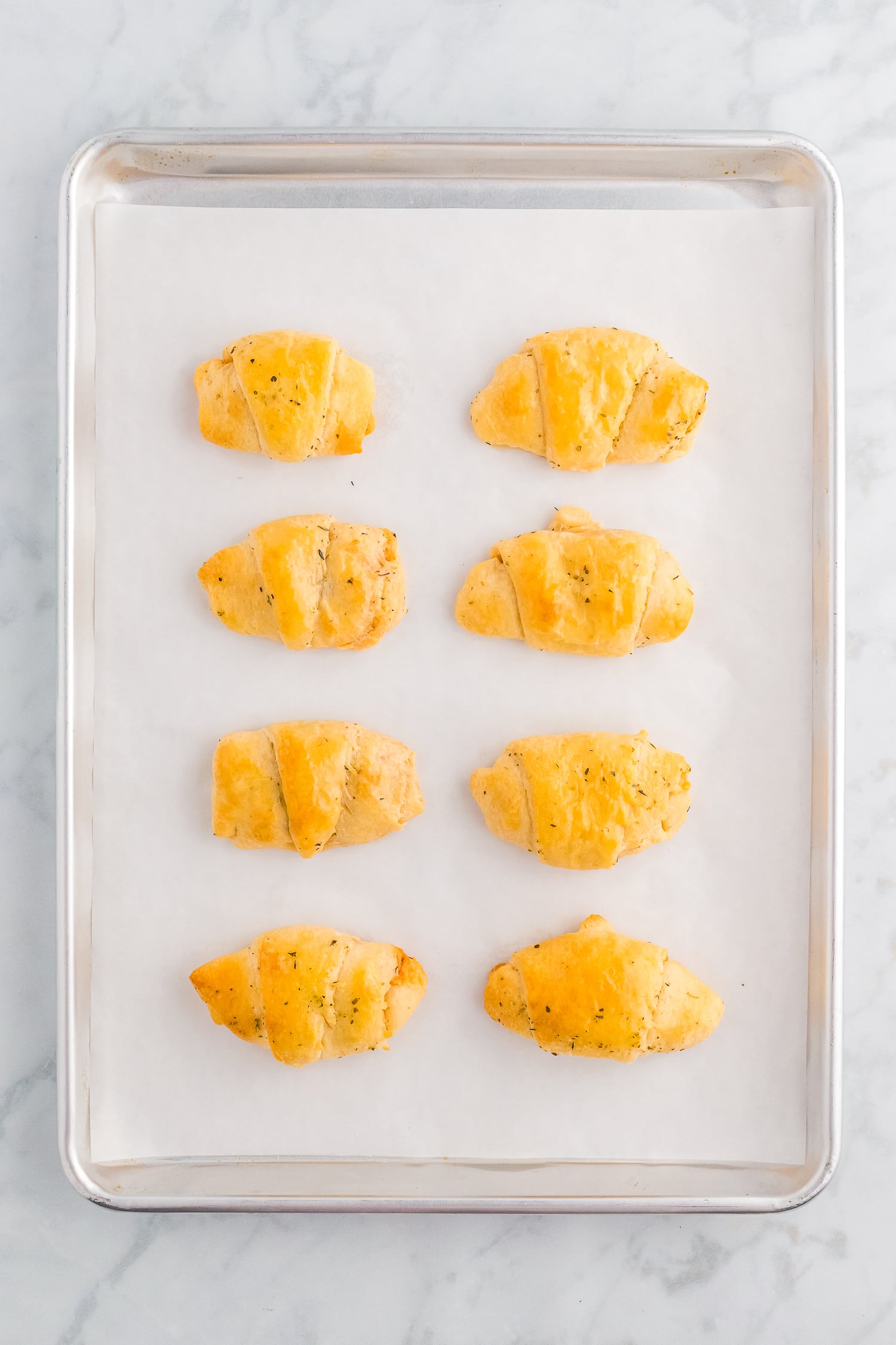 BAked Pizza Crescent Rolls on sheet pan