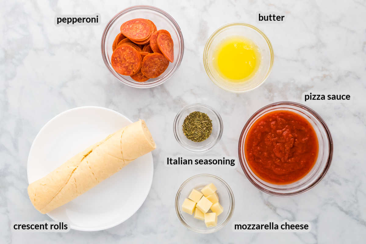 Pizza Crescent Rolls Ingredients overhead image