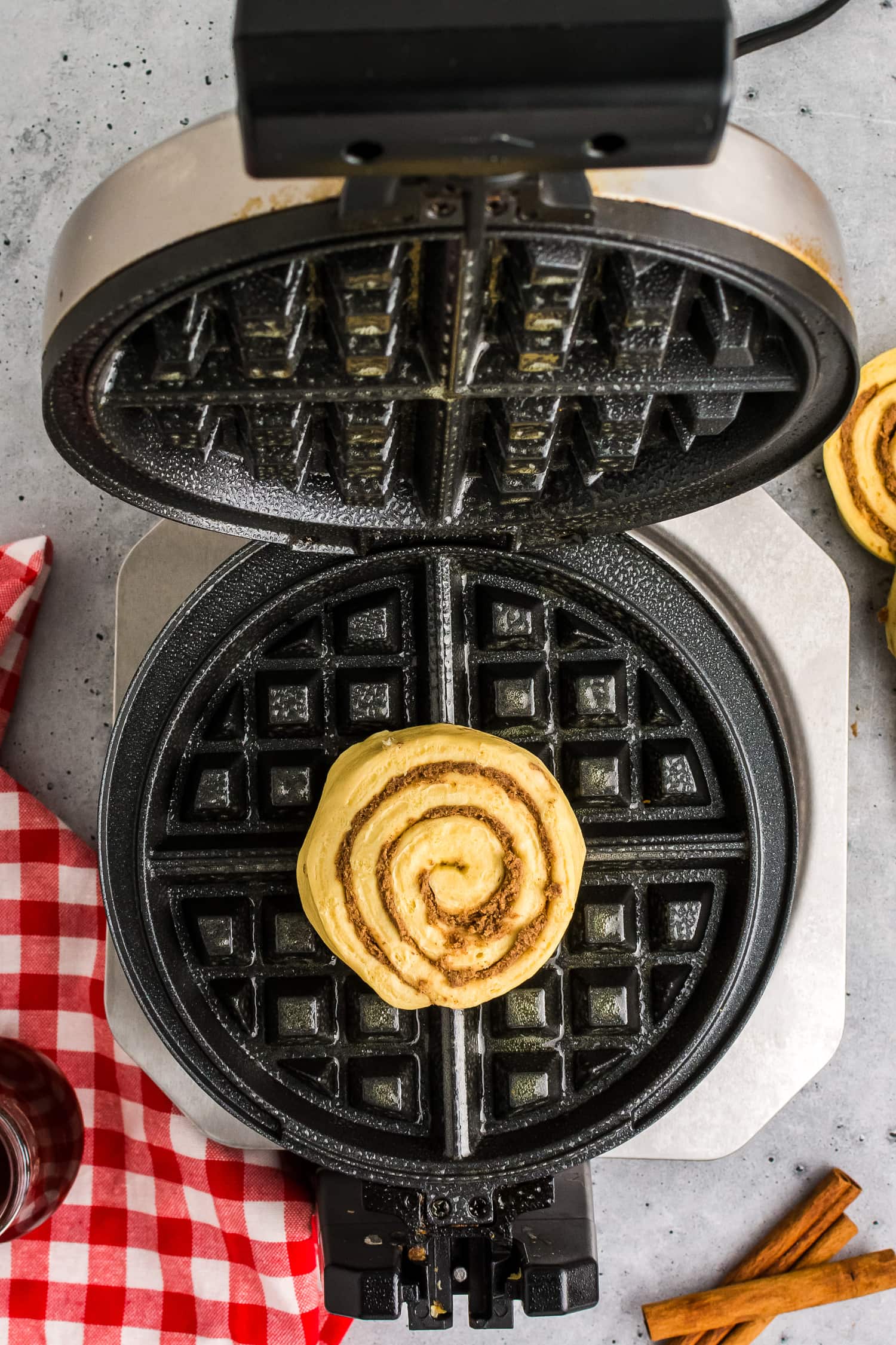 Cinnamon roll on waffle maker