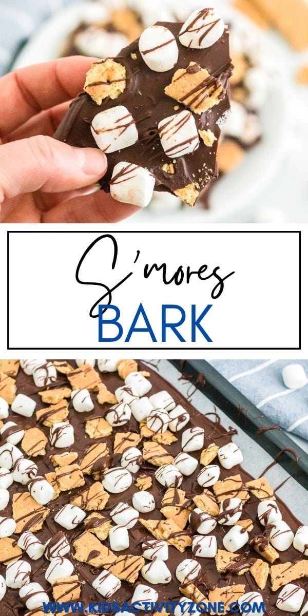 Skip the campfire and make this yummy and easy S'mores Bark! Perfect no-bake snack or treat when you are craving a S'more. My kids LOVE making this by their selves. Simply spread melted chocolate and top with marshmallows and graham crackers!