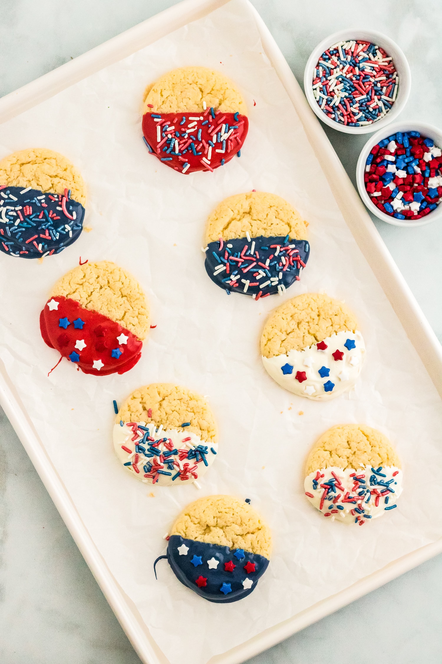 Patriotic Cookies on baking sheet