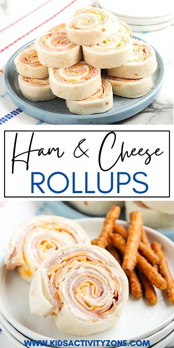 Ham and Cheese Rollups are a quick and easy lunch or appetizer recipe that the kids will love! Soft tortilla shells with a delicious seasoned cream cheese spread topped with ham and cheese. Roll them up, cut them and you have a super simple recipe for picnics, game day snack, Christmas appetizers and so much more!