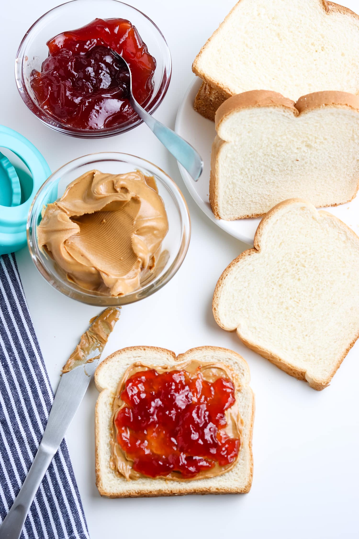 Bread with peanut butter and jelly