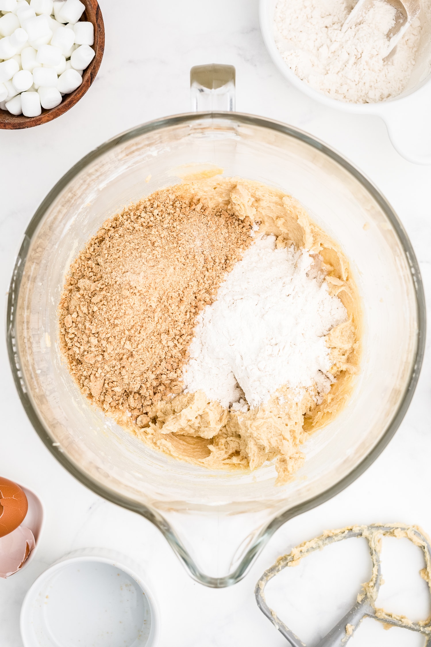 Creaming sugars and butter in bowl