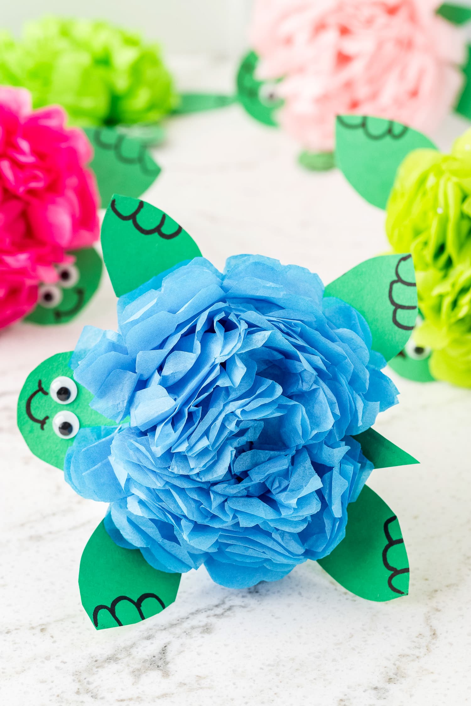 Tissue Paper Turtle Craft in blue