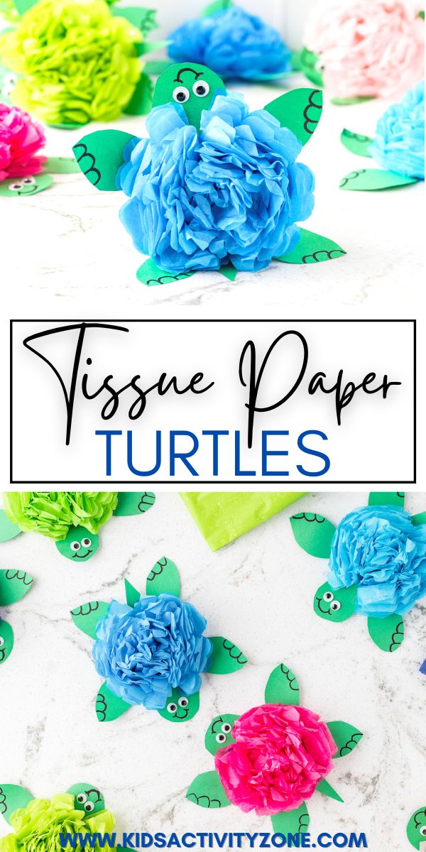 Fun and cute Tissue Paper Turtle Craft! These turtles are so fun to make and cute for the kids. They can each pick their own color of tissue for their turtle to make them fun and unique. Make this fun kids craft and have fun.