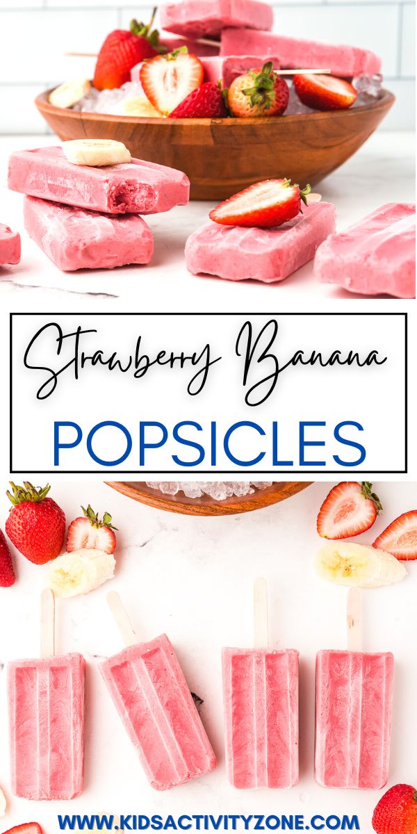 Cool off on a hot summer day with these homemade popsicles! These Strawberry Banana Popsicles are loaded with flavor from frozen strawberries and banana plus, naturally sweetened with honey for a healthy snack for kids and adults. Put a batch in the freezer today for those hot summer afternoons!