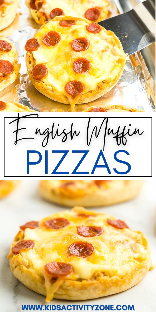 If you are looking for an easy, healthy and delicious dinner or lunch recipe the kids will eat these English Muffin Pizzas check all the boxes! Toasted whole wheat English Muffins are split, layered with pizza sauce and topped with mini pepperoni or you favorite toppings.