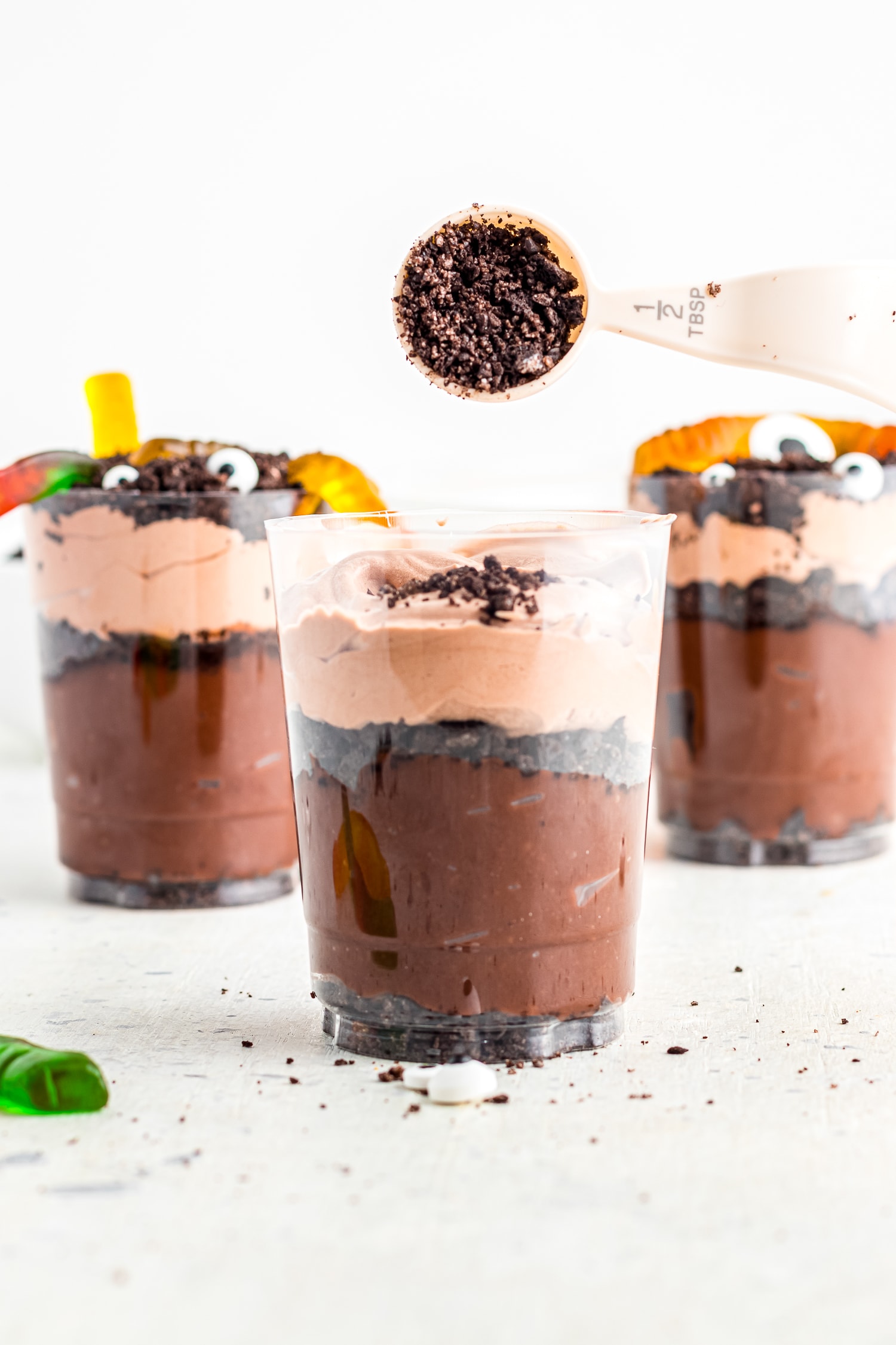 Dirt Pudding cup with crushed oreos