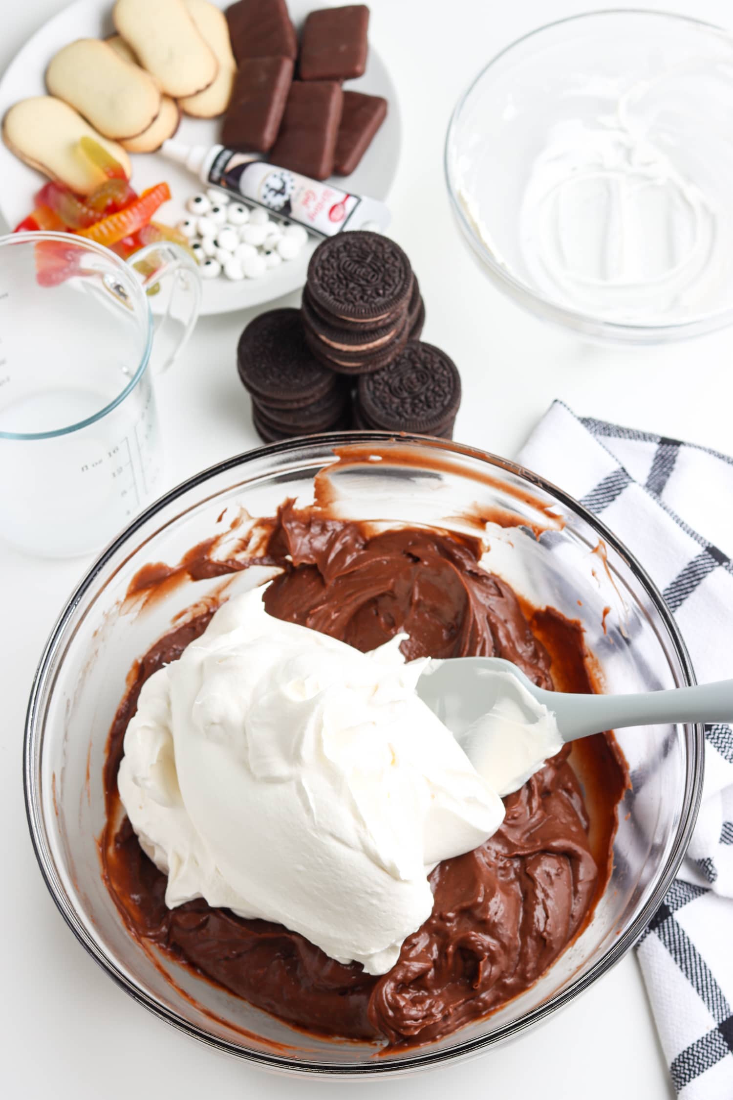 Bowl with Cool whip and chocolate pudding