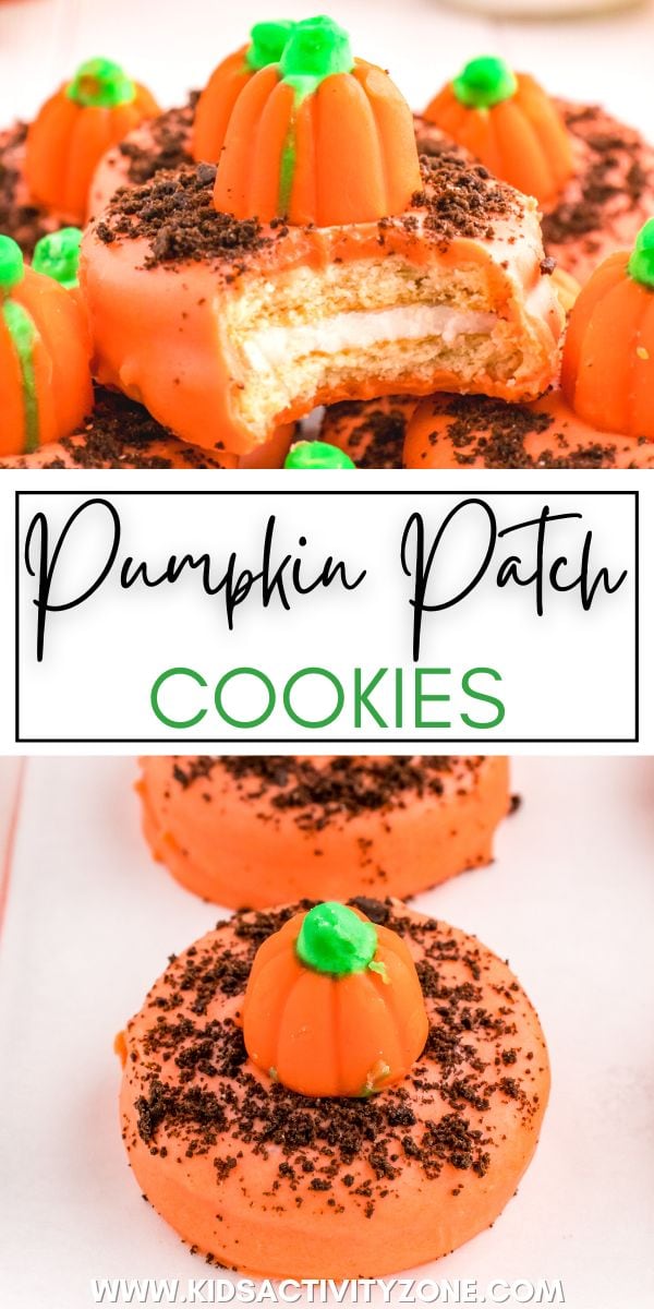 A cute, easy fall treat to enjoy! The kids will love dipping these No Bake Pumpkin Patch Cookies and decorating them. They are perfect for fall parties or just because for a sweet treat. Take a sandwich cookie, dip it in melted chocolate and top it with a pumpkin candy!