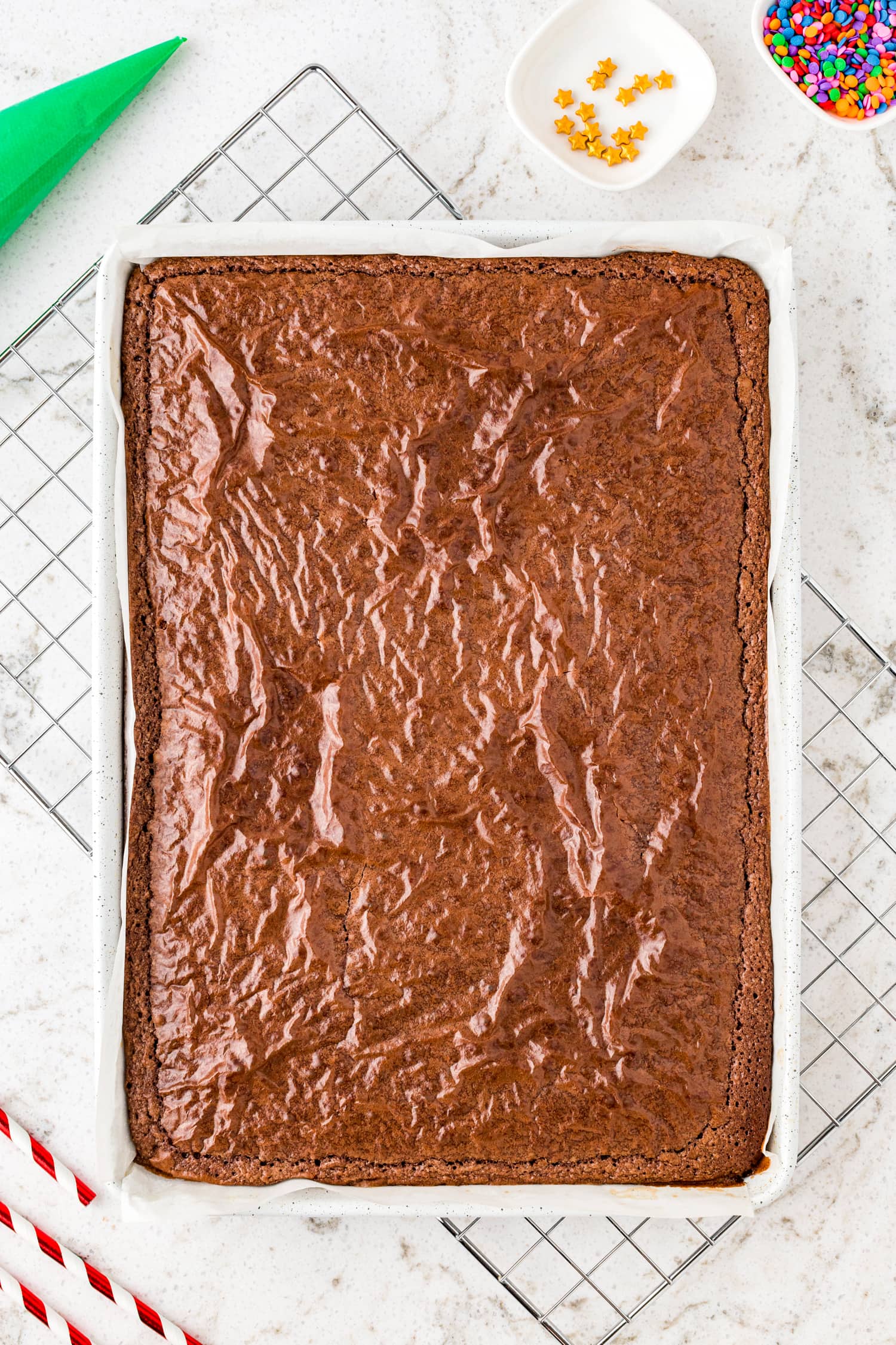 Sheet pan with baked brownies