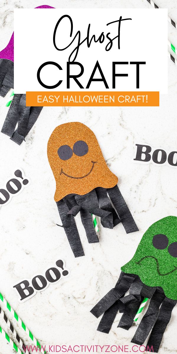 Easy Ghost Craft that's so fun to make for Halloween! Glittery, cute and easy to make with household supplies. Any child can make this, with a little help for the younger ones, and they are so cute to display during Halloween!