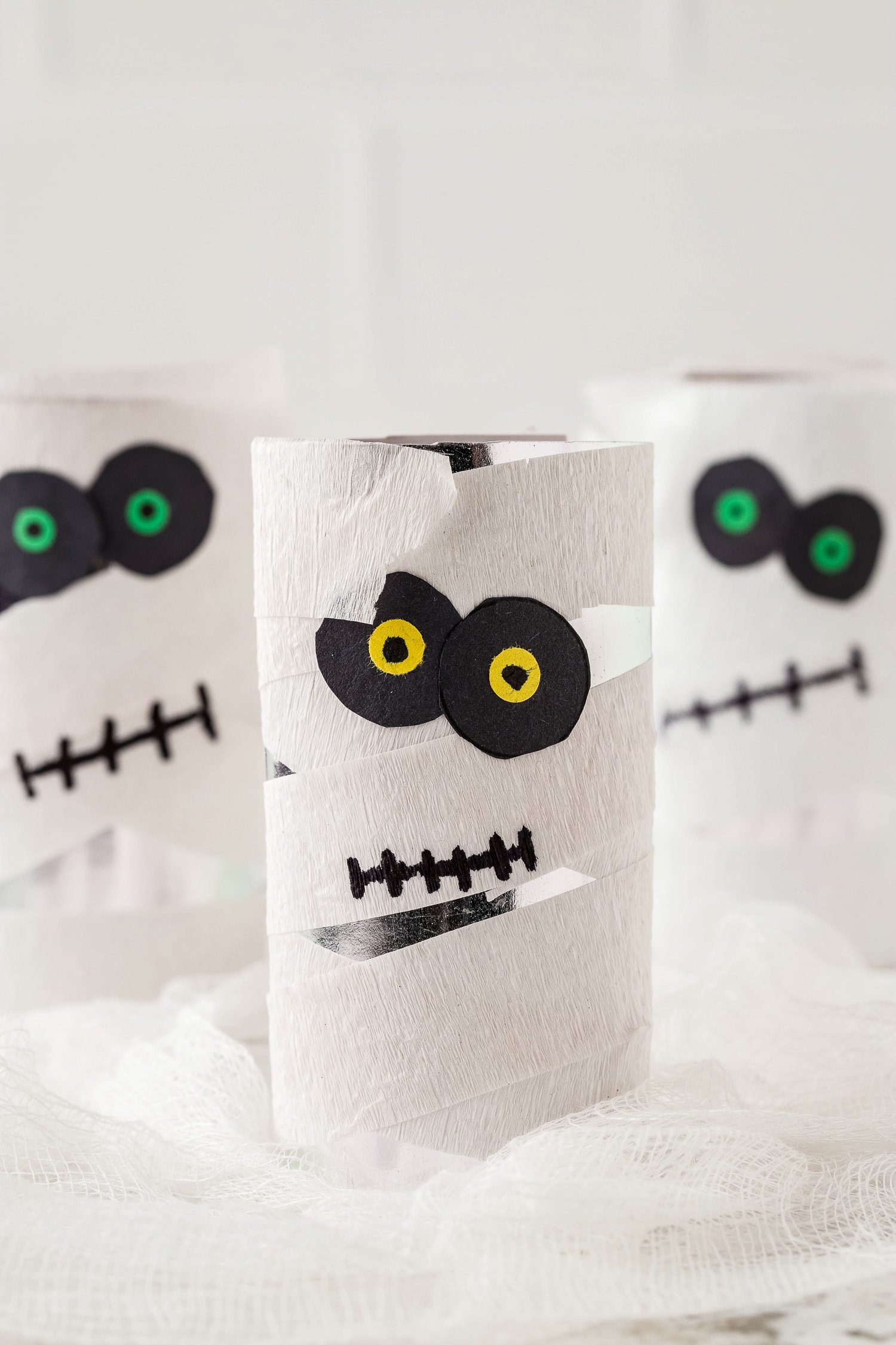 Toilet Paper Roll Mummy Craft on white background