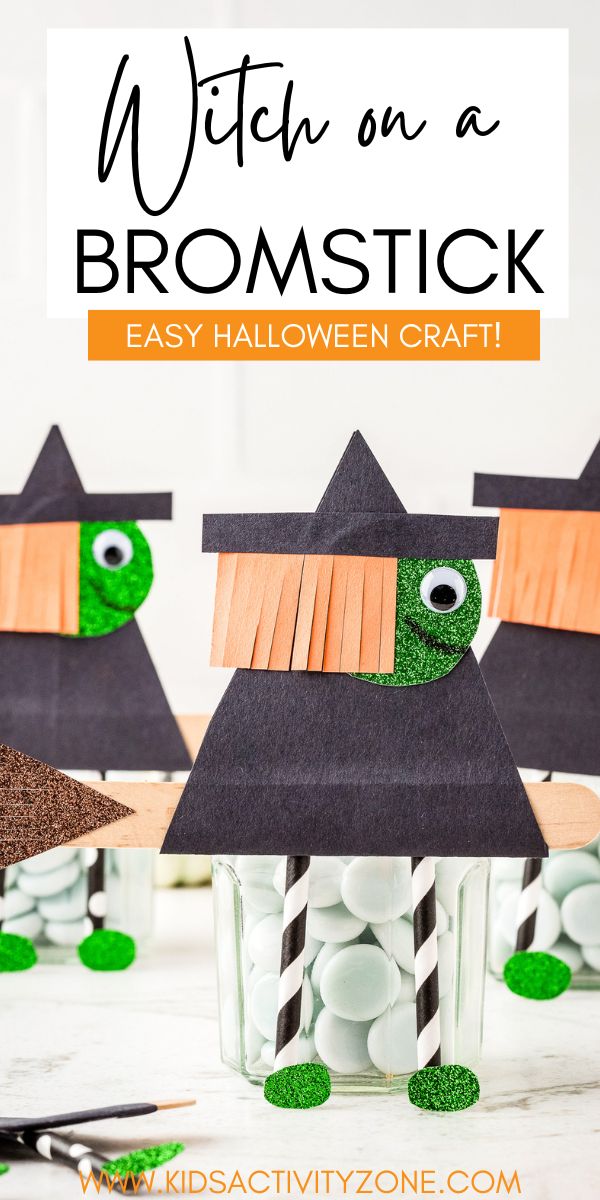 Witch on a Broomstick Craft is a quick and easy craft for Halloween. Create this cute witch that is riding her broomstick.  