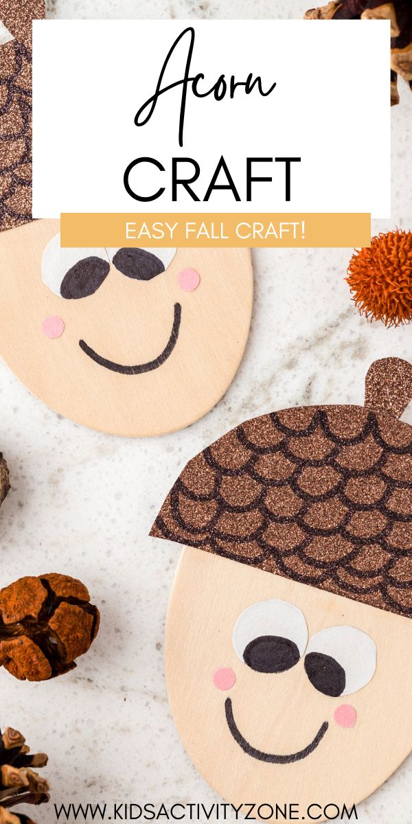 Easy Acorn Craft for kids! It's the perfect fall craft idea. Create these cute little acorns with faces to hang up. Made with basic craft supplies.