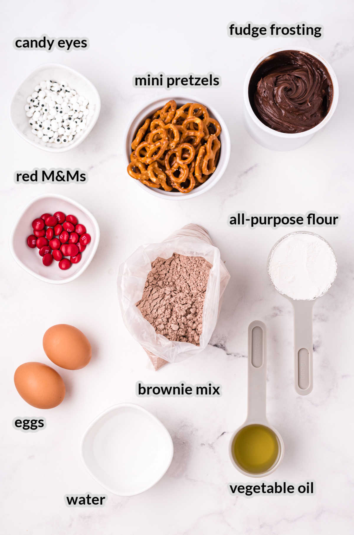 Overhead image of Brownie Mix Reindeer Cookies Ingredients