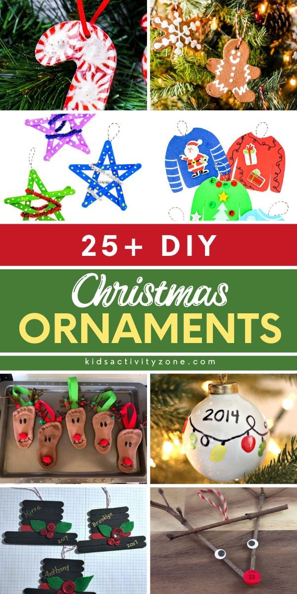 25+ DIY Christmas Ornaments for Kids! We've rounded up the best homemade Christmas Ornaments to make with kids. Making Christmas Ornaments at the holidays is the perfect easy holiday craft!