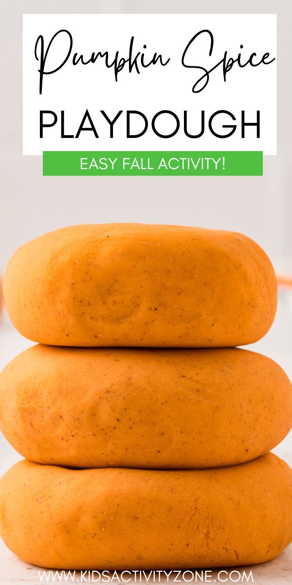 Pumpkin Spice Playdough  is an easy homemade playdough recipe that is so soft and squishy. It's the perfect fall activity for kids to have fun with. Get the cookie cutters out, rolling pin, make it into a pie with a cotton ball, but mostly importantly have fun playing with this playdough that smells delicious!