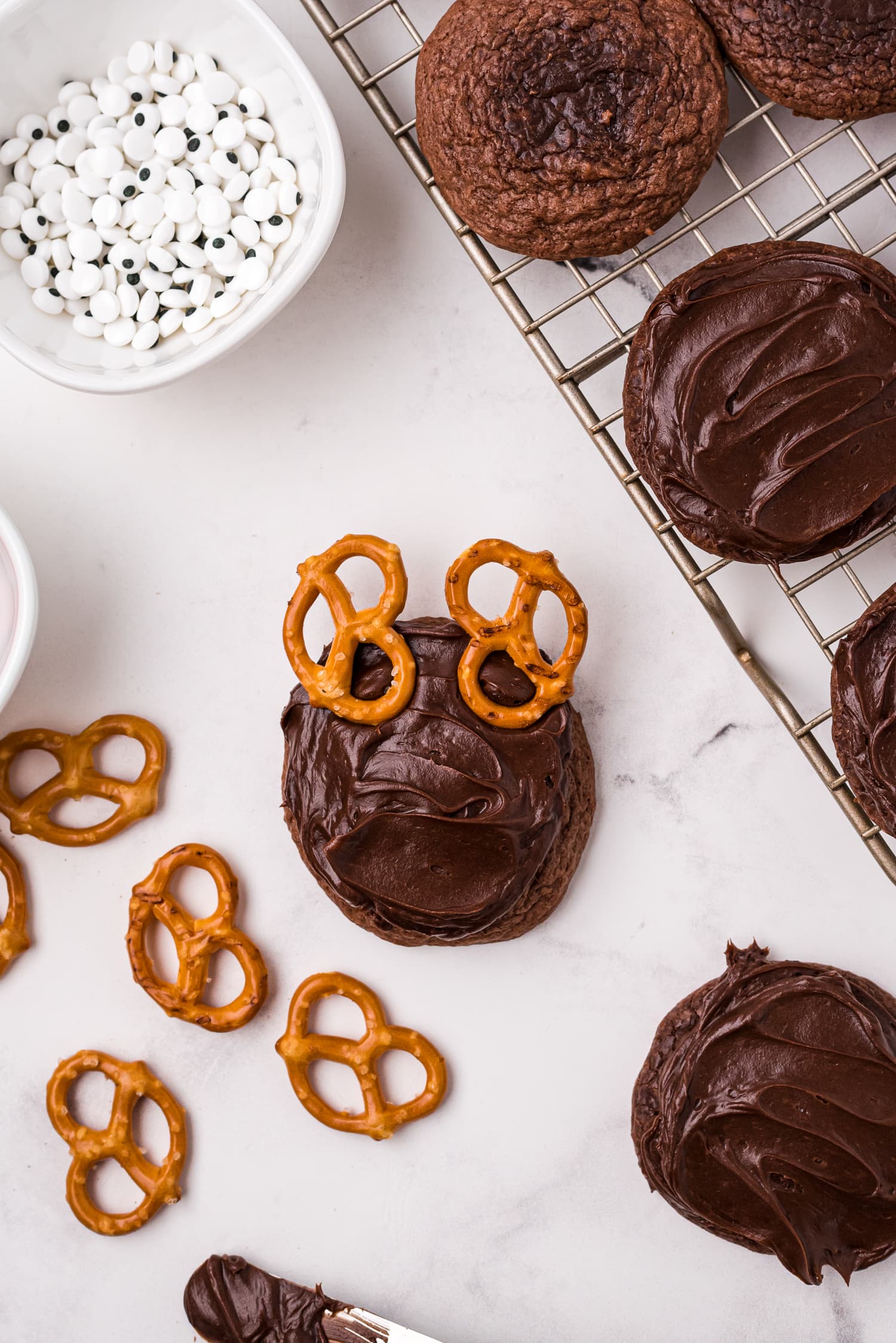 Brownie Cookie with pretzels for antlers