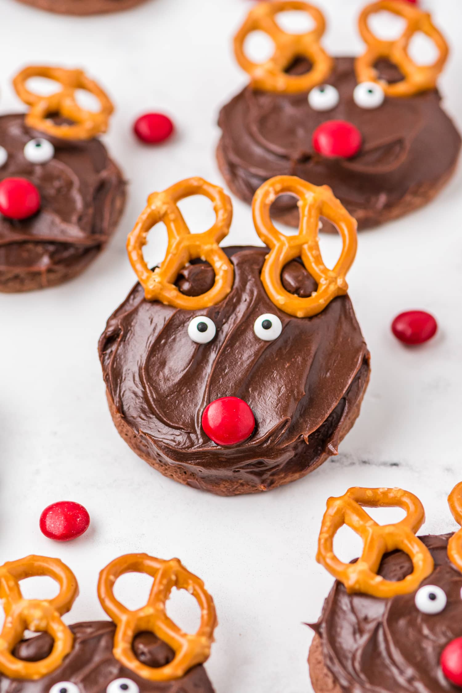 Redindeer Brownie Mix Cookies on marble background