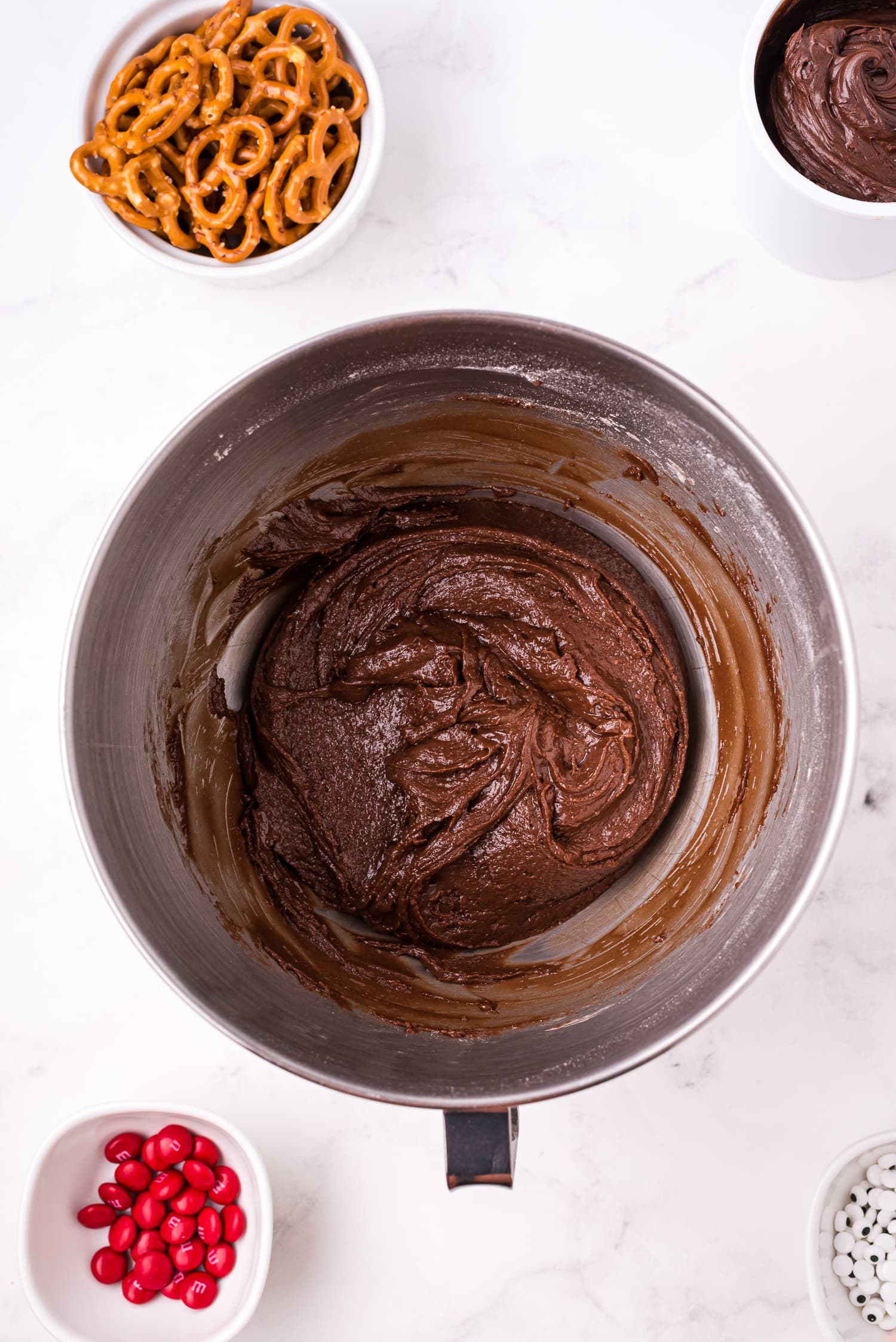 Brownie Cookie batter mixed in bowl