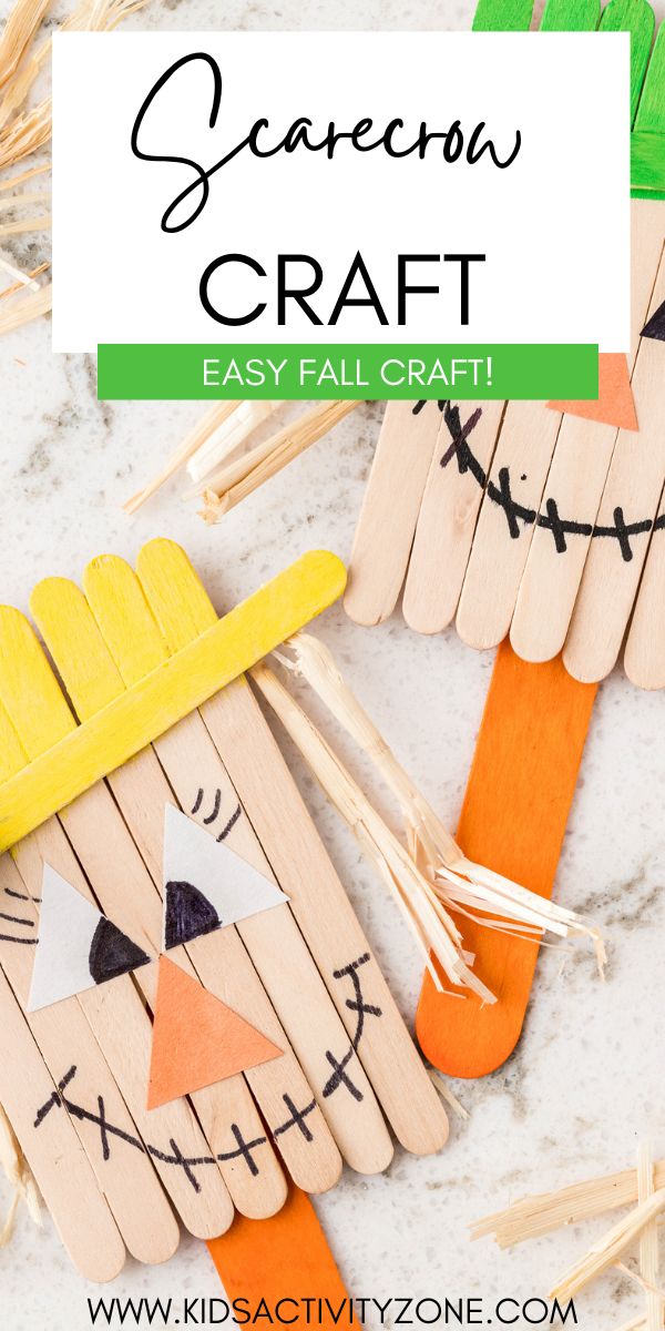 Scarecrow Craft is an easy fall craft for kids! These cute scarecrows are made with wooden craft sticks making them so easy to make. Each kid can decorate them so they all have different looks! A fun, fall activity the kids will love.