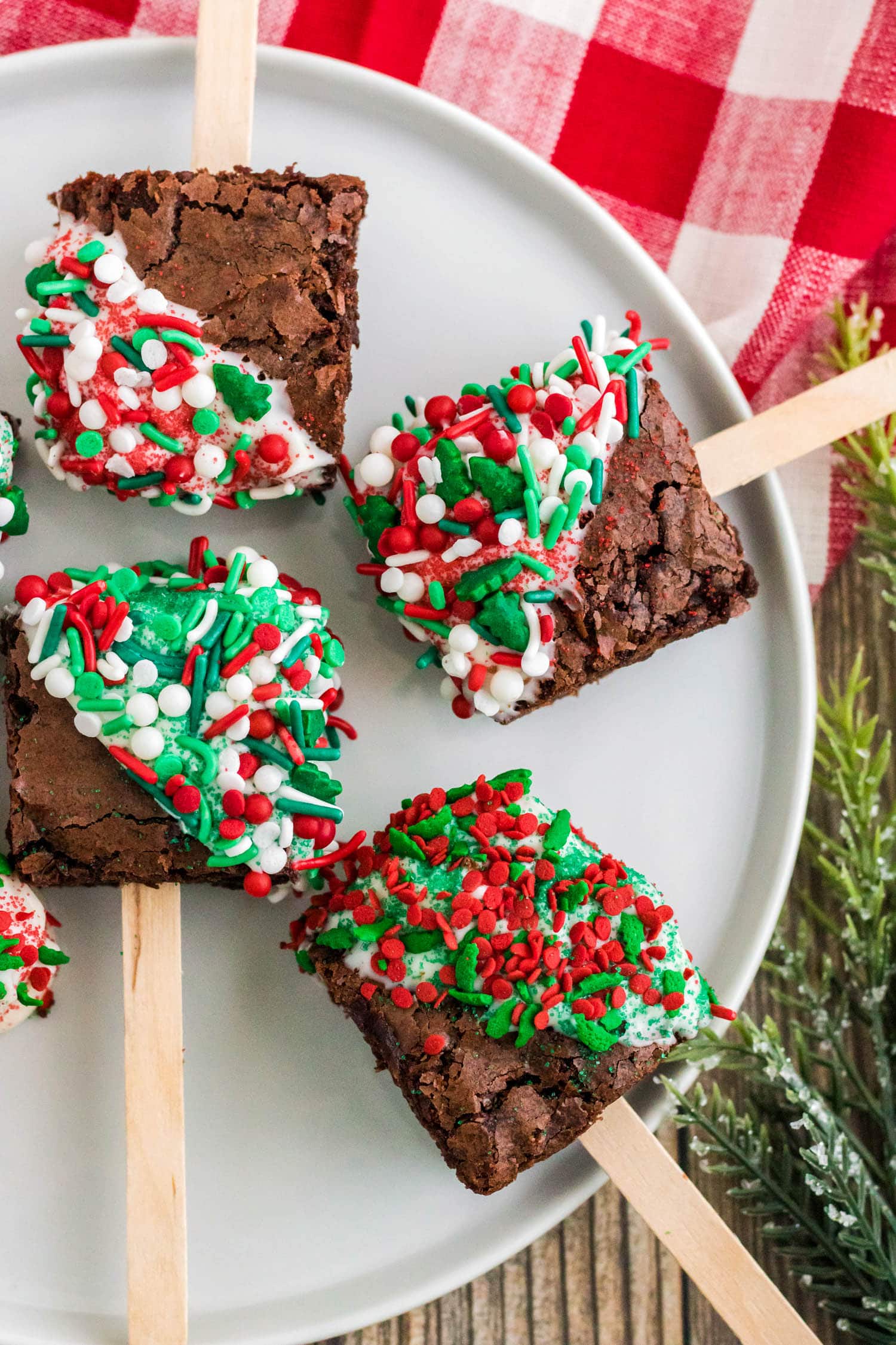 White Plate of Christmas Brownie Pops