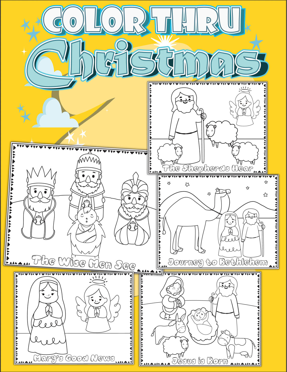 Free Printable Nativity Coloring Pages that tell the Christmas Story. These free coloring pages show the different steps of the Christmas story keeping the focus on the true meaning of the holiday season.