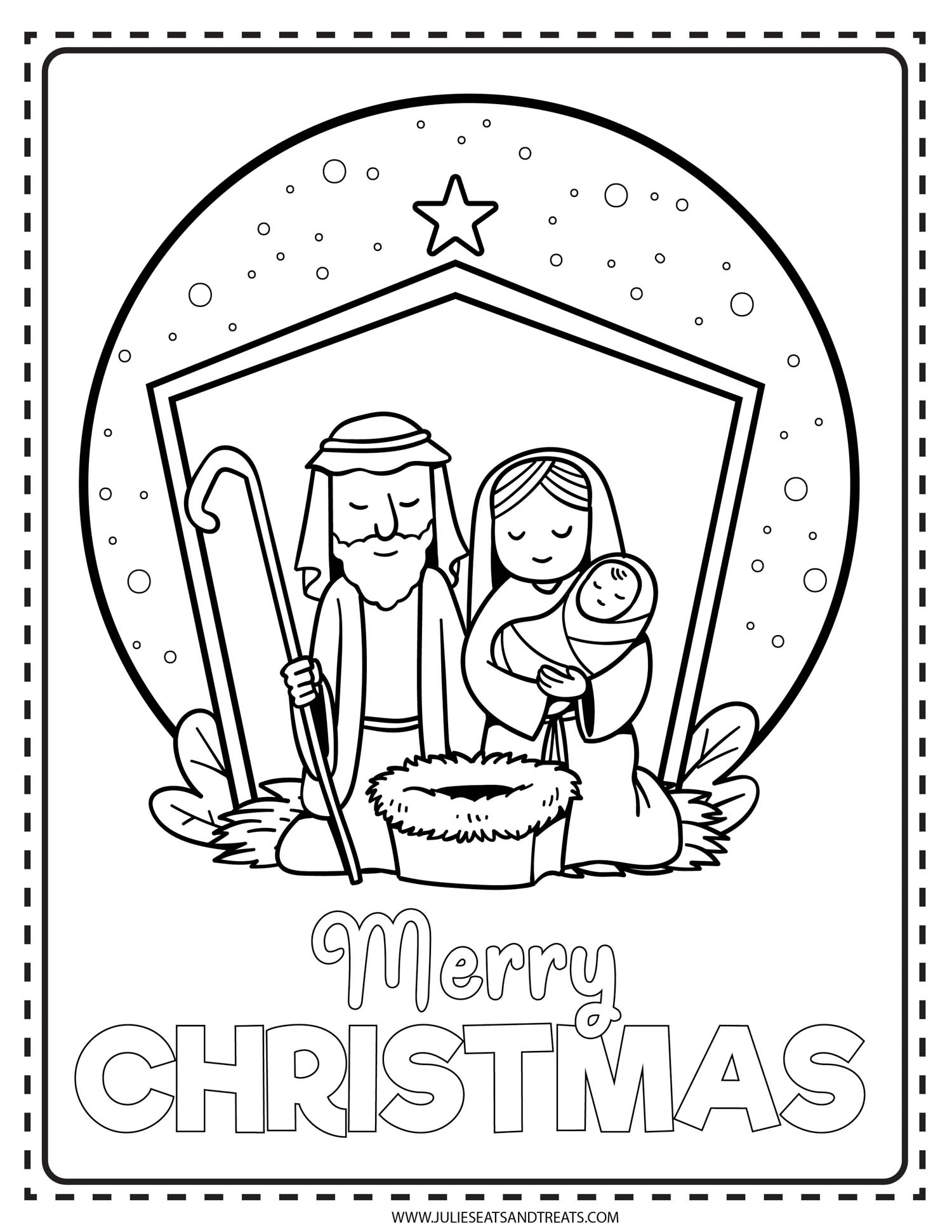 Joseph, Mary and Baby Jesus with a manager coloring page