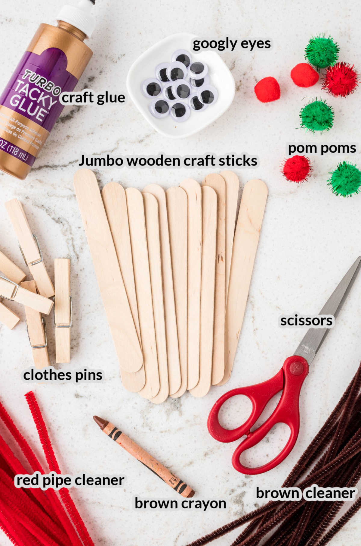 Overhead image of Reindeer Popsicle Stick Craft Supplies