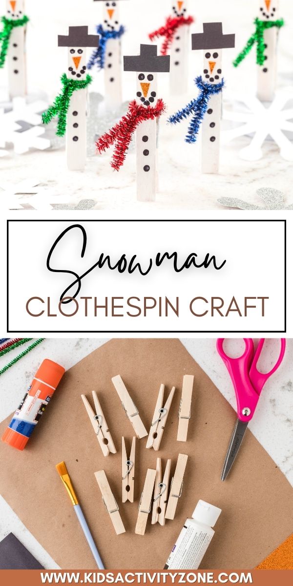 Cute and easy Snowman Clothespin Craft is a fun kids activity for winter! This easy craft idea for kids will keep them busy and it's perfect for cold winter days to keep them warm and busy inside.