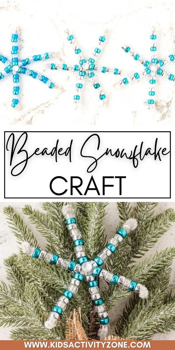 Cute and easy Beaded Snowflake Craft is great for kids to keep busy during the winter. This winter snowflake craft is easy to make with beads and pipe cleaners. You can even turn them into ornaments!