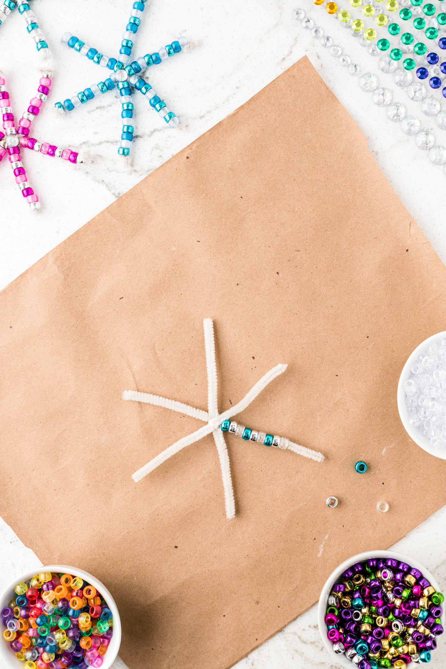 Adding Beads to Snowflake Pipe Cleaner
