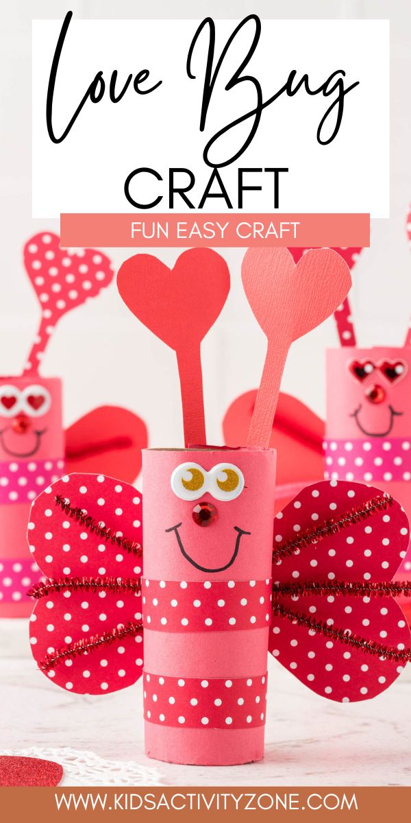 Cute, adorable Love Bug Craft for Valentine's Day starts with a leftover Toilet Paper Roll that is decorated so it looks like a love bug. Your kids will have so much fun creating their own Love Bugs for an easy Valentine's Day Craft idea!